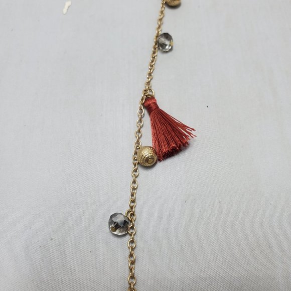 Spring Street orange fringe tassel with gold disco ball and leaf necklace - Picture 5 of 8